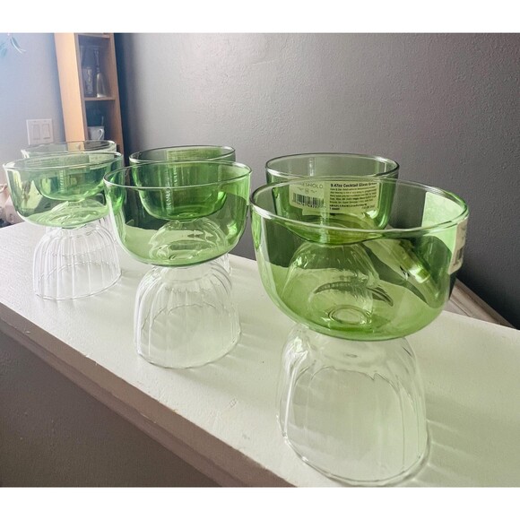 Threshold Green Cocktail Glasses Set of 6 Modern Barware Dessert Bowls - Picture 7 of 8